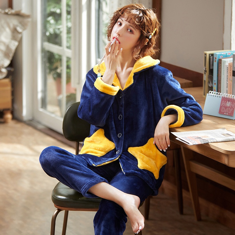 Bộ Đồ Ngủ Lông Cừu San Hô Flannel Dày Tay Dài Thời Trang Thu Đông Cho Nữ Trung Niên Cỡ Lớn | BigBuy360 - bigbuy360.vn