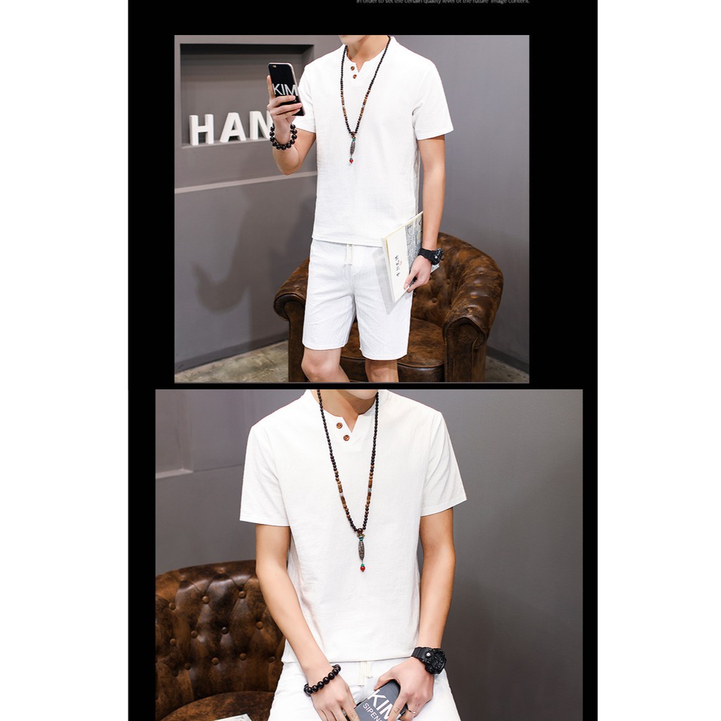 [SIÊU HOT] Bộ Đũi Nam Thời Trang Cổ Chữ V Thoáng - Mát - Nhẹ - Thấm Hút Mồ Hôi Phong Cách Hàn Quốc | BigBuy360 - bigbuy360.vn