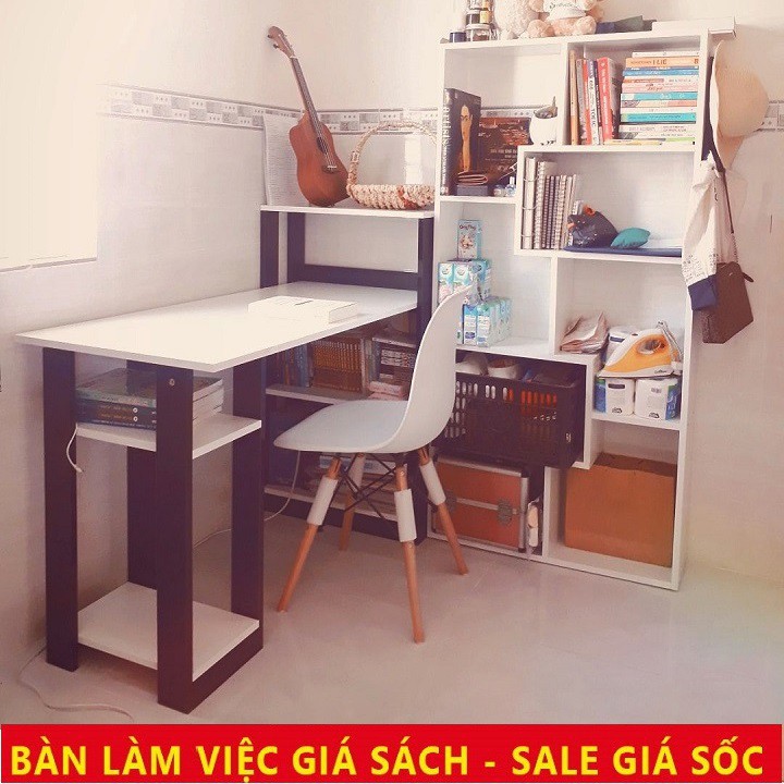 Bàn học sinh trẻ em, bàn làm việc văn phòng kèm kệ giá sách thông minh, giá rẻ, hàng lắp ráp, gỗ MDF