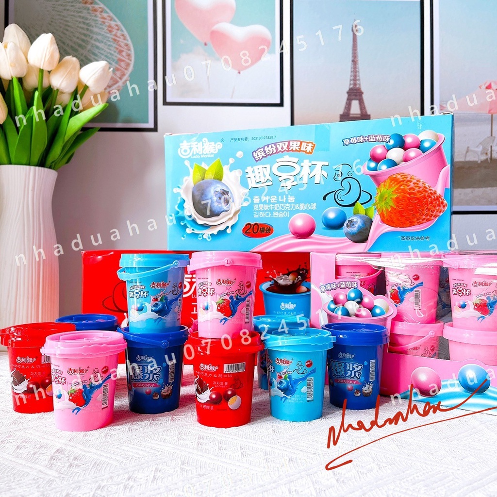 Xô kẹo sô cô la viên mix bánh oreo kèm muỗng múc mini dễ thương Hongkong xô 25gam