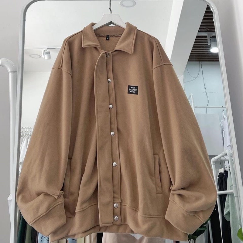 (CÓ SẴN) Áo Khoác Polo nút bấm chữ thêu nỉ bông DESTINY unisex (nam nữ mặc được)