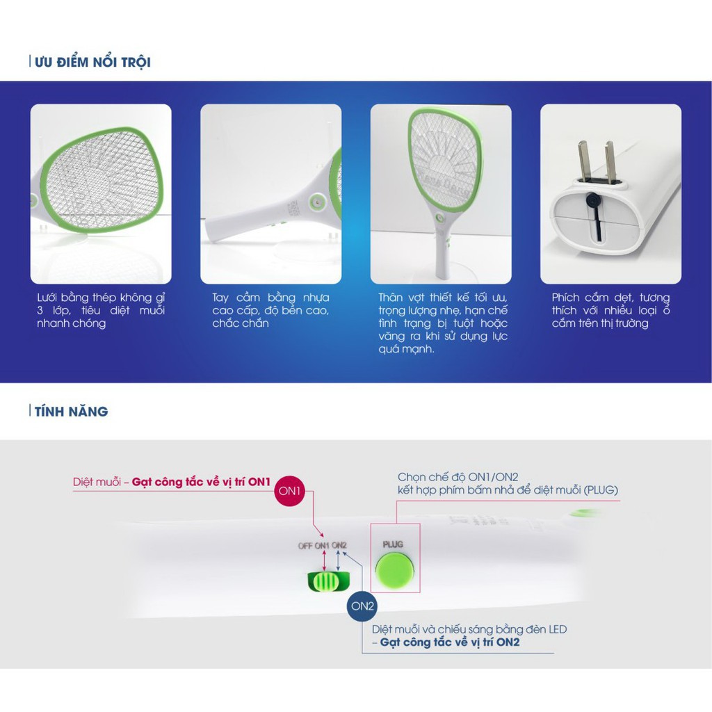 Vợt Bắt Muỗi Rạng Đông Cao Cấp,Siêu Bền, Sạc 1 Lần Dùng Được 1 Tuần Chính Hãng