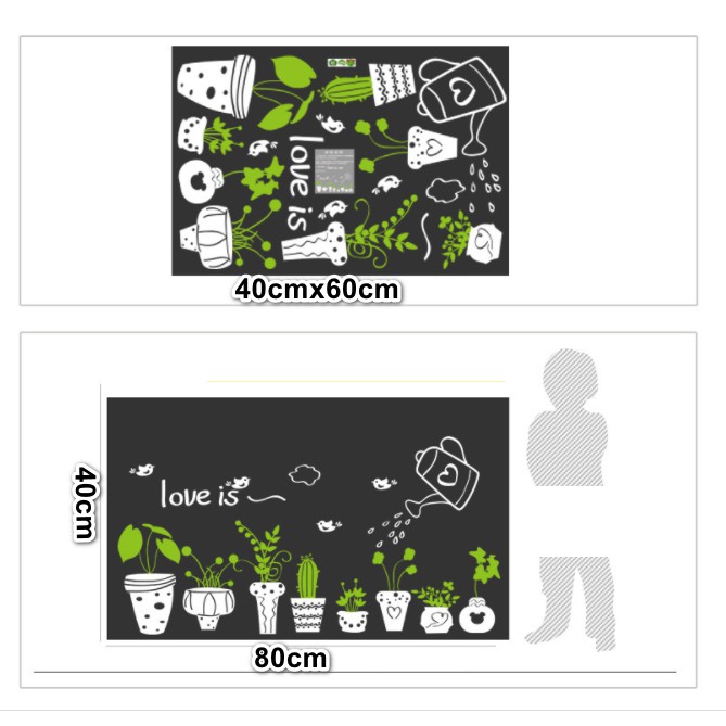 Decal trang trí tường - Nhiều chậu họa tiết trắng chữ love is