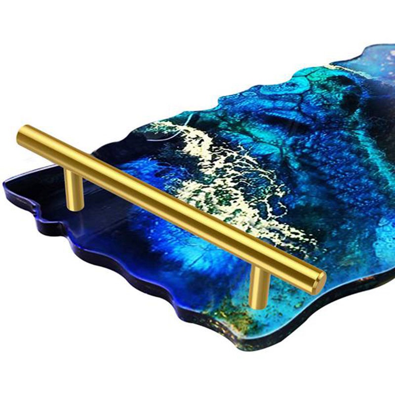 Set 4 Khuôn Làm Khay Phục Vụ Bằng Thép Không Gỉ Tay Cầm Bằng Nhựa Resin Màu Vàng Kim