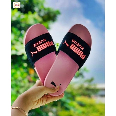 Dép 𝐏𝐔𝐌𝐀 ❤️FREESHIP + Hộp❤️ dép unisex 𝐌𝐋𝐁 quai ngang bóng chày thể thao nam nữ in PUMA da lộn, đế IP bền hồng quai đen