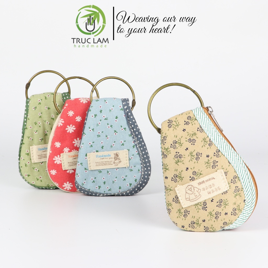 Ví Xu Mini Ví Cầm Tay Móc Chìa Khóa Vải Cotton Dáng Bầu Họa Tiết Hoa Vintage - Trúc Lâm Handmade