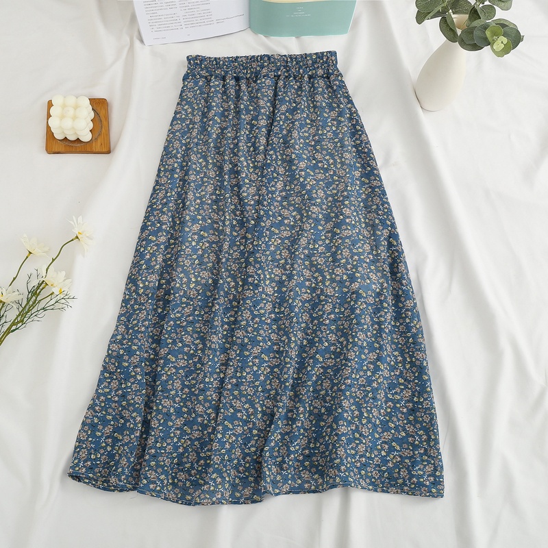 NUZIRO Chân váy chữ A  lưng cao chất liệu chiffon họa tiết hoa thời trang mùa hè cho nữ