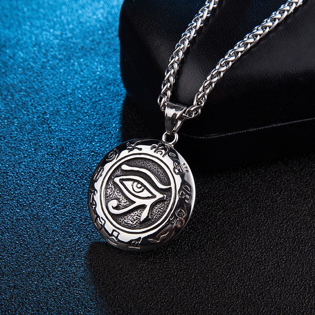 Mặt dây chuyền bằng thép không gỉ của nam giới Vòng cổ Bùa thần Horus Ai Cập cổ đại