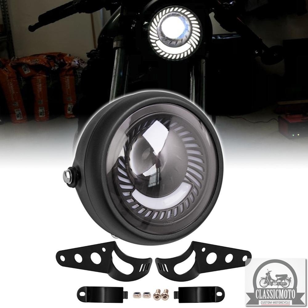 Đèn pha led ⭐𝑭𝑹𝑬𝑬𝑺𝑯𝑰𝑷⭐  Đèn pha led bi xoáy xe máy class độ Harley Cafe Racer Chopper Bobber CG125 GN125