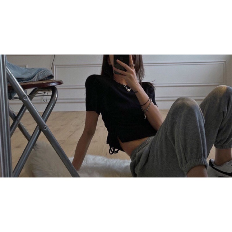 Áo Croptop nữ Pansy thiết kế ôm sát có dây rút hai bên  2022