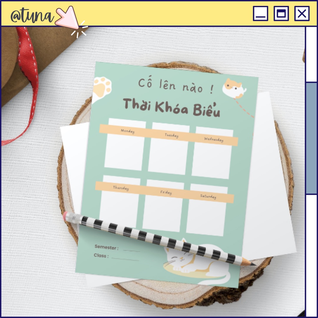 Thời Khóa Biểu Cute Time Table Dụng Cụ Học Tập Học Sinh Tuna 2 tờ