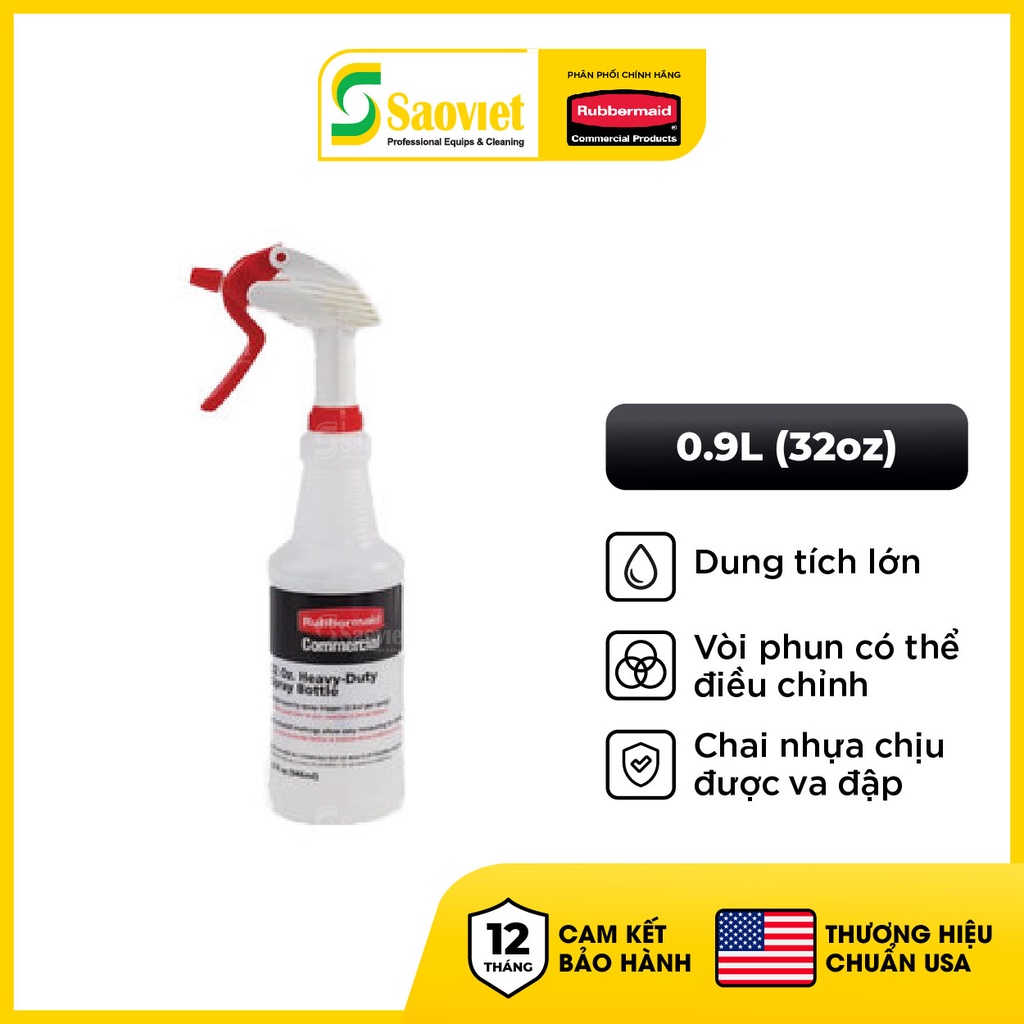 BÌNH XỊT TƯỚI CÂY/LAU DỌN CAO CẤP RUBBERMAID 900ml - SKU: FG9C03060000