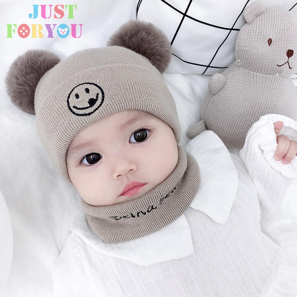 Mũ Beanie Đan Len Mềm Giữ Ấm Mùa Đông In Hình Mặt Cười Cho Bé Trai Và Gái