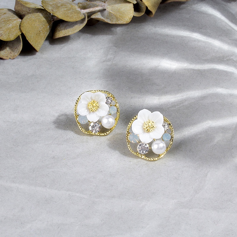 Khuyên Tai Kim Loại Hình Hoa Đính Đá Zircon Thời Trang Cho Nữ