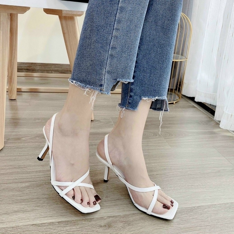 [Rẻ nhất shopee] Dép guốc nữ cao gót 7p quai mảnh chéo quai hậu gót nhọn da lì mềm kiểu dáng Bassic