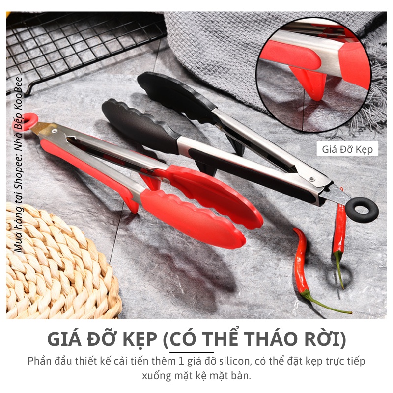 Kẹp gắp thức ăn Silicon chịu nhiệt - Dụng cụ kẹp nướng thịt, chiên rán đồ ăn không trầy xước nồi chảo (NB64)