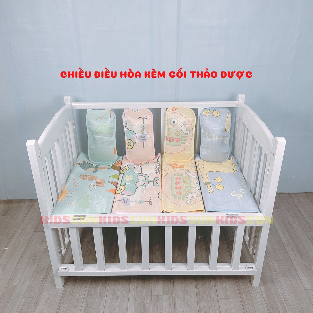 Bộ ComBo Đệm Bông Ép 5cm,Chiếu Điều Hòa Kèm Gối Thảo Dược Cho Giường Cũi Trẻ Em - KIDSSUN