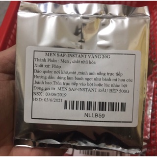 Men Khô Instant Saf Vàng Dùng Làm Bánh Ngọt Hoa Cúc,Bánh Bao Túi 20g