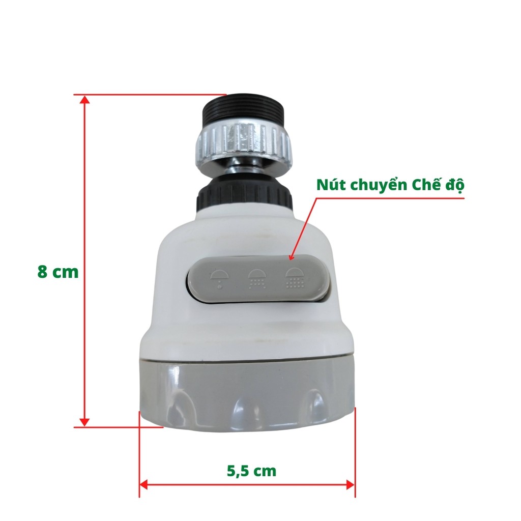 Đầu vòi rửa chén tăng áp 3 chế độ - Đầu phun vòi rửa bát tăng áp xoay 360 độ có 3 chế độ phun tiện ích