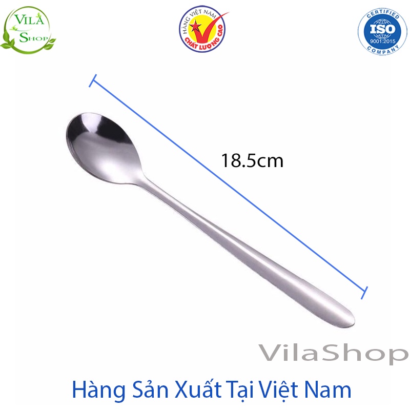 [4 Phân Loại] Thìa Cafe Inox, Muỗng Cà Phê Inox Thon Cán Dài Trơn 18.5cm Chính Hãng Việt Nhật Sản Xuất Trong Nước