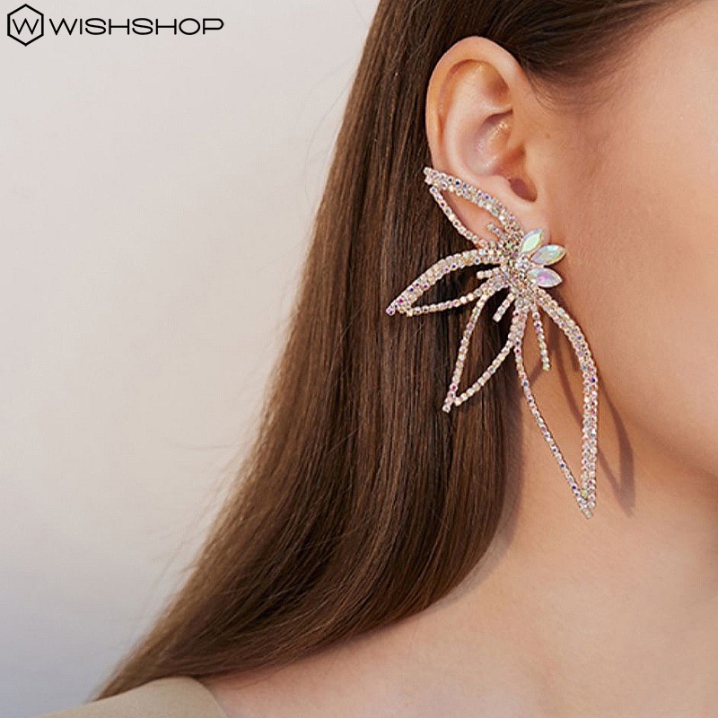 [Hot Sale] [Bông Tai Hình Hoa Pha Lê Kim Cương Giả Dáng Dài Phong Cách Vintage] [Bông Tai Thả Dài Thanh Lịch Cho Cô Dâu]