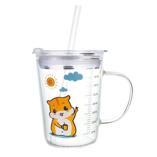 [Loại Lớn 450ml] Cốc Uống Sữa Chia Vạch Thuỷ Tinh Chịu Nhiệt Hamster