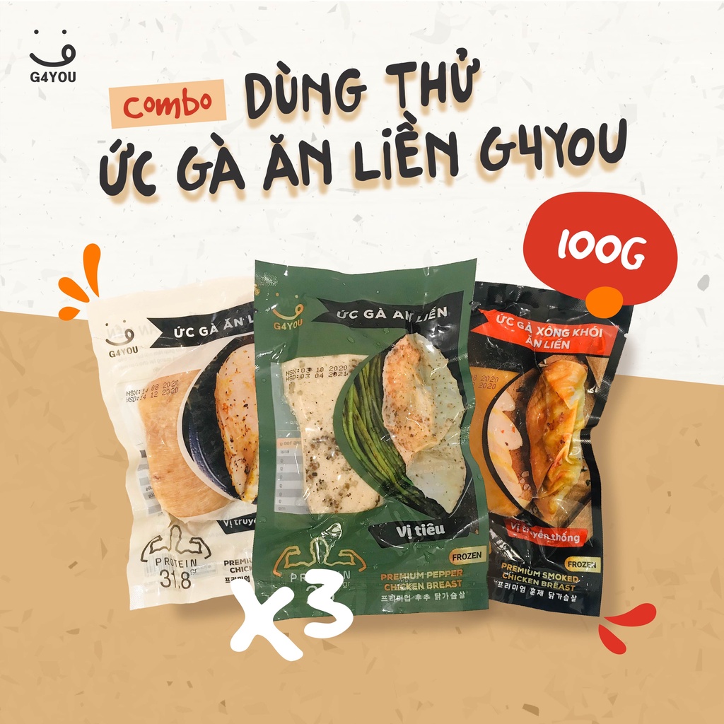 [Ready to eat] Combo 3 Gói Dùng Thử Ức Gà Ăn Liền G4You (Xông khói+Truyền thống+Tiêu)