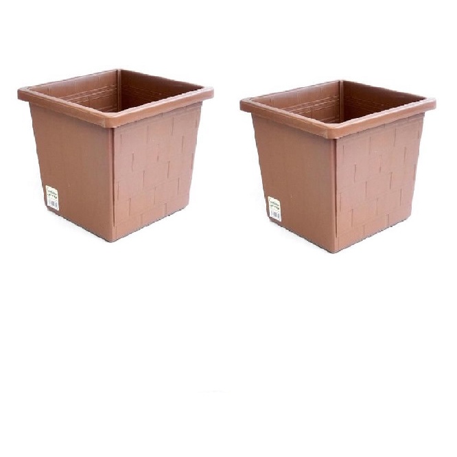 Daiso Chậu nhựa trồng cây hình vuông hoạ tiết gạch 26x26x20cm