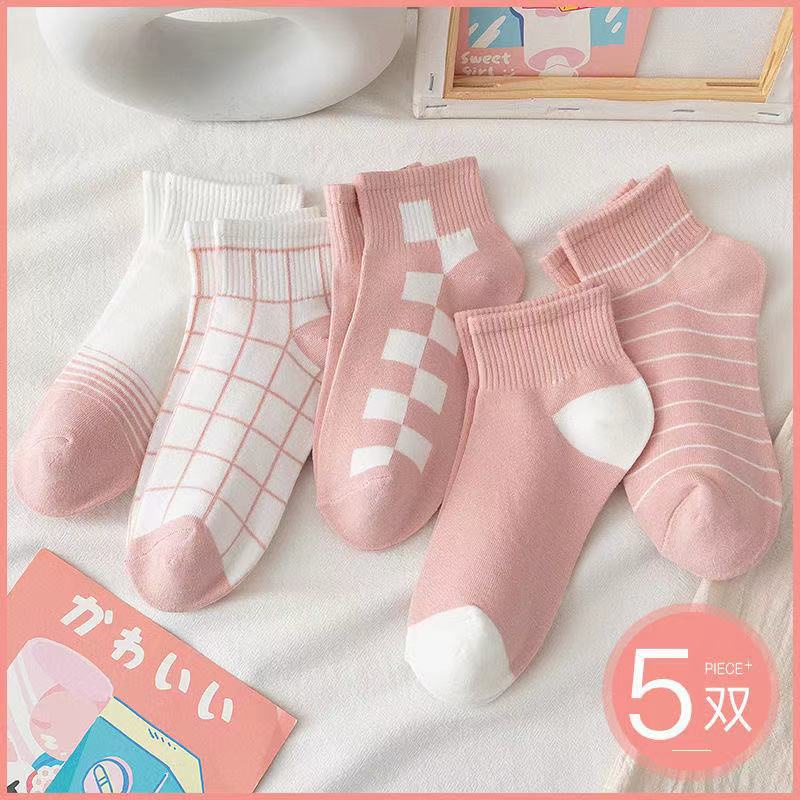 Set 5 đôi tất cổ ngắn chống trượt in họa tiết hoạt hình dễ thương phong cách Hàn Quốc thời trang cho nữ