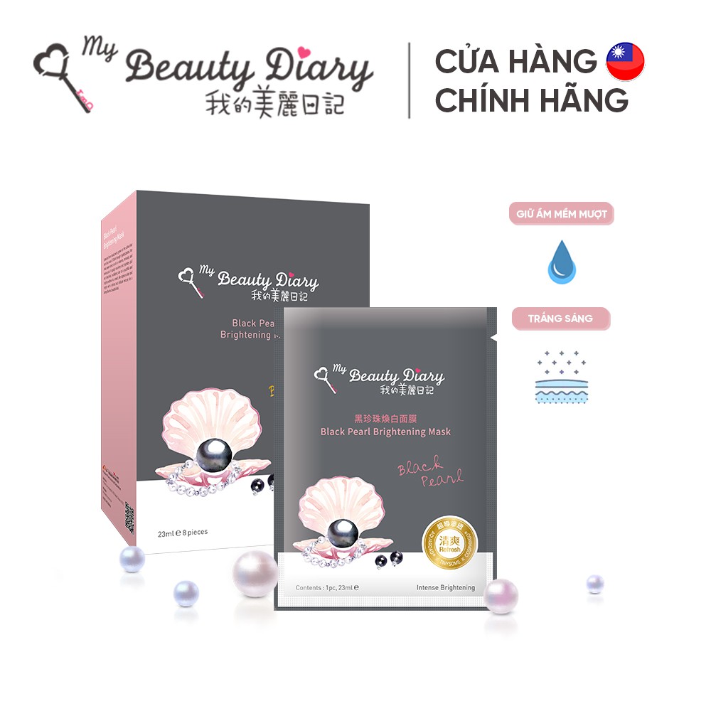 Hộp 8 miếng mặt nạ trắng da và cấp nước My Beauty Diary Taiwan Black Pearl Mask Ngọc Trai Đen 23ml/Miếng