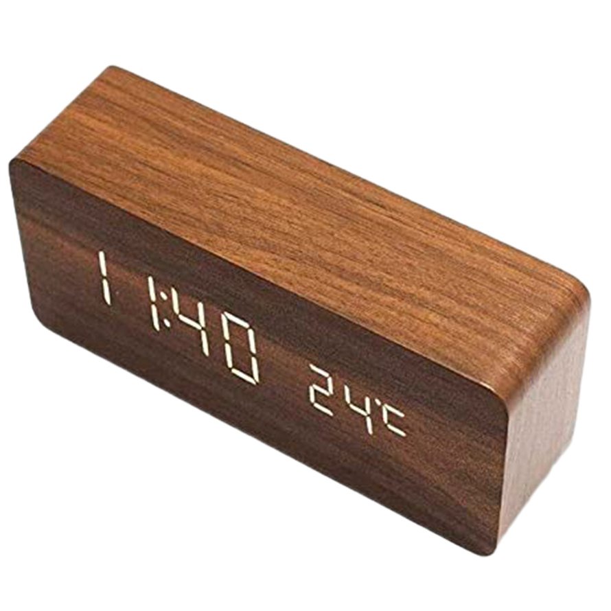 Đồng hồ báo thức điện tử bằng gỗ thông minh đa chức năng sáng tạo Tắt tiếng sáng