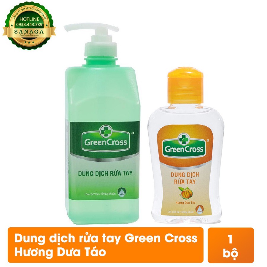 Rửa Tay Khô 💕HÀNG CHÍNH HÃNG💕 Combo 2 chai Nước rửa tay GREEN CROSS ( 1 chai 100ml + 1 chai 500ml) | Sanaga