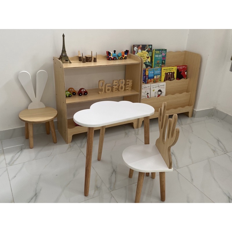 Bộ bàn ghế gỗ Montessori trẻ em, học tập cho bé.