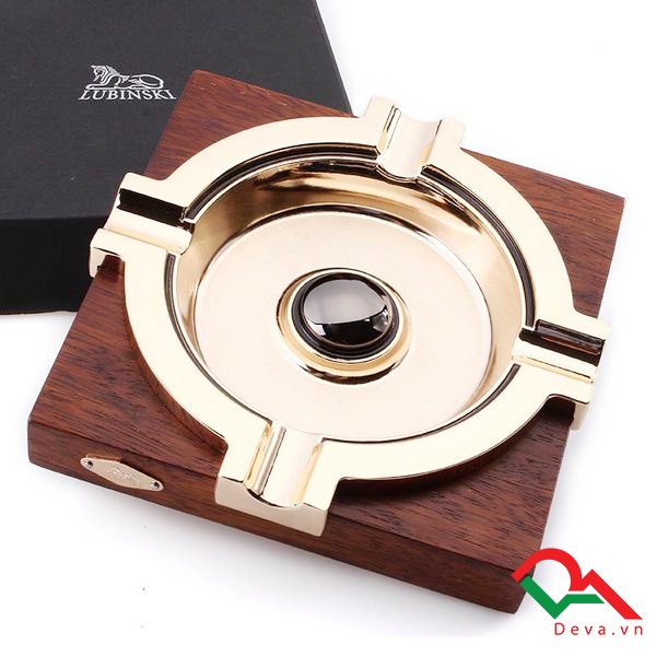 { HÀNG CHÍNH HÃNG } Gạt Tàn Gỗ - Kim Loại Lubinski LB043 Cao Cấp Họa Tiết Hoa Văn Sang Trọng