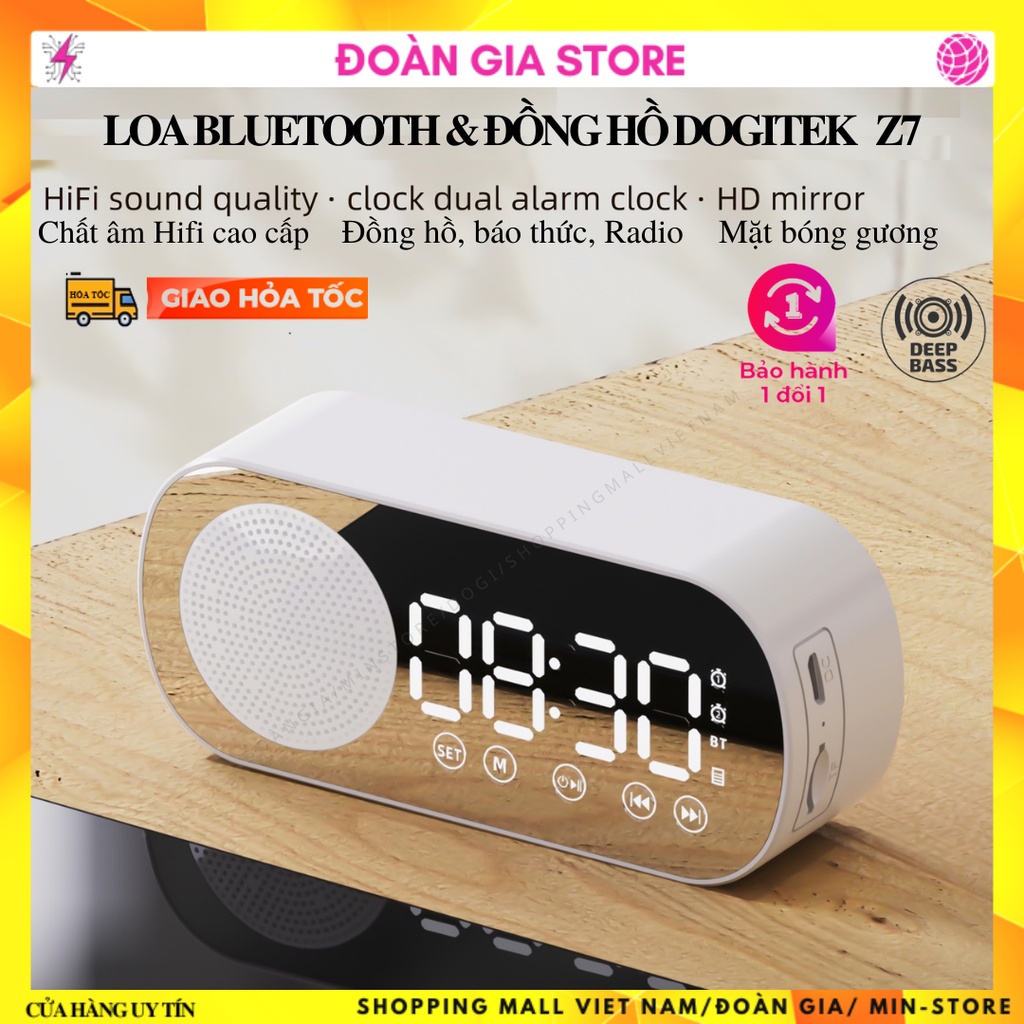 Loa bluetooth kết hợp đồng hồ đa chức năng DOGITEK Z7 có báo thức, phát nhạc, đài FM, cắm thẻ nhớ