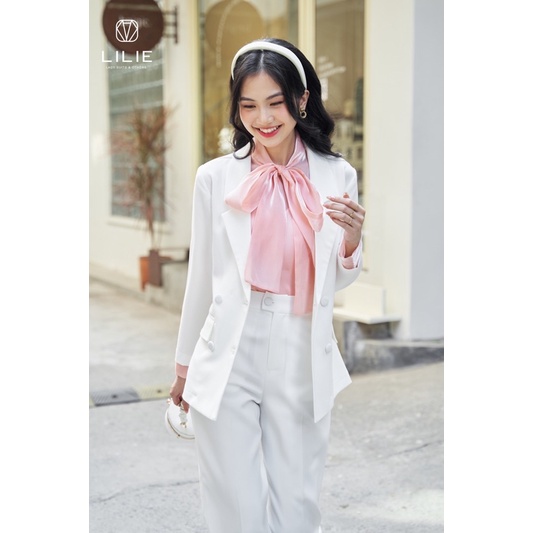 Áo Sơ Mi Cổ Nơ Voan lấp lánh (trắng/ nâu/) - by Lilie