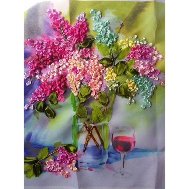 Tranh thêu ruy băng 55x45cm