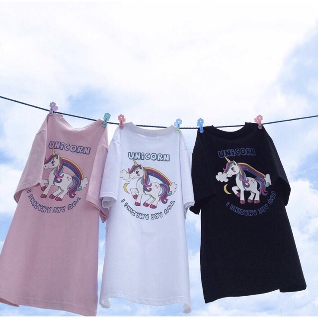 Áo thun tay lỡ unisex con ngựa sừng unicorn