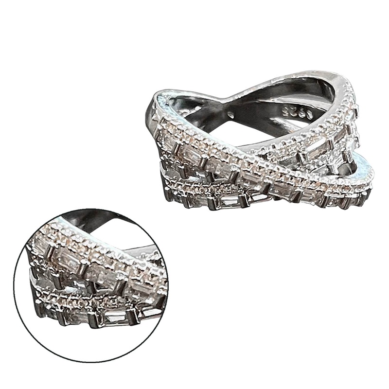 Nhẫn Hình Chữ Thập Đính Đá Zircon Màu Bạc Sang Trọng Thời Trang Cho Nữ