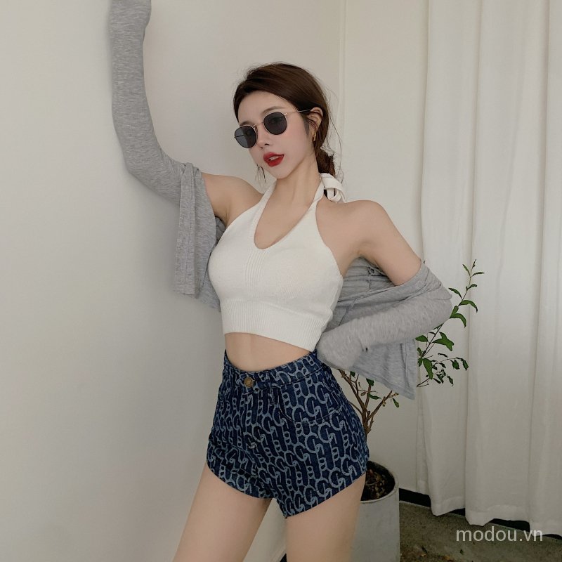 DUNEA Quần short denim in họa tiết chữ thời trang cho nữ