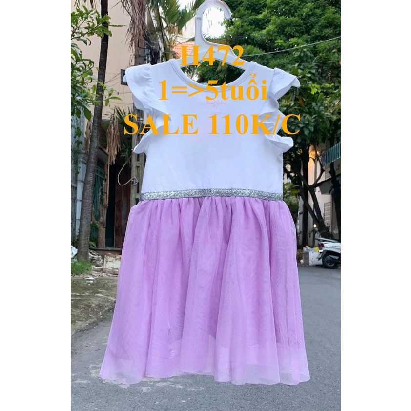 * Mã H472: Đầm thun Tay Cánh tiên phối VOAN Đính KIM SA CỐ ĐỊNH Hình Ngựa Pony bé gái.