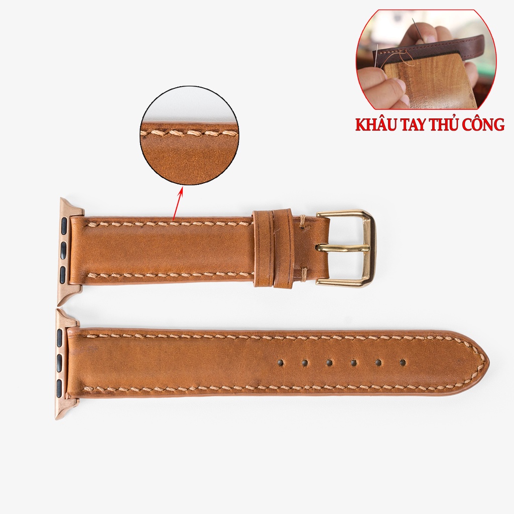 Dây Apple watch da bò-khâu tay thủ công D106- dây Apple watch series 3 series 4 series 5- Bụi Leather