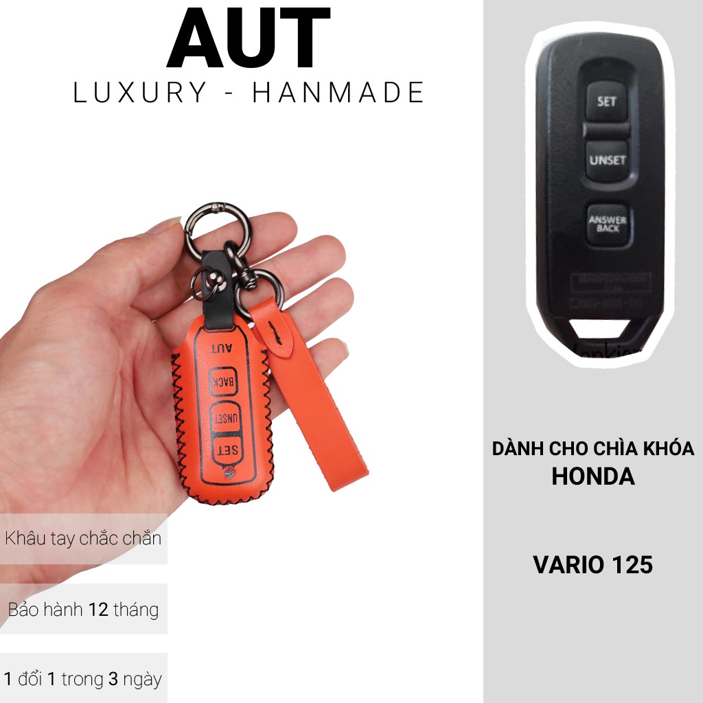 Bao da chìa khóa smartkey Honda Vario 125 - 3 nút bấm, khâu tay, móc tròn, nhiều mẫu.