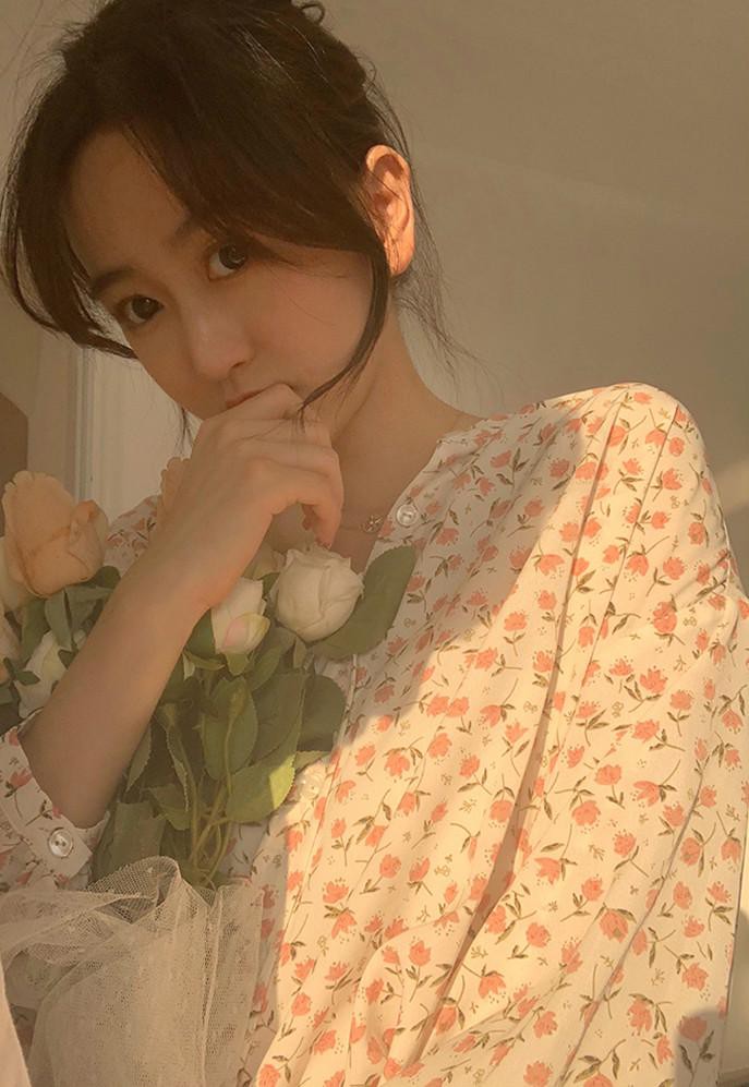 Áo sơ mi SUXI in hoa tay dài kiểu dáng nhẹ nhàng thanh lịch cho nữ