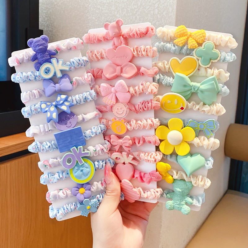 Set 5 Dây Buộc Tóc Nylon Họa Tiết Hoạt Hình Đáng Yêu Cho Bé Gái