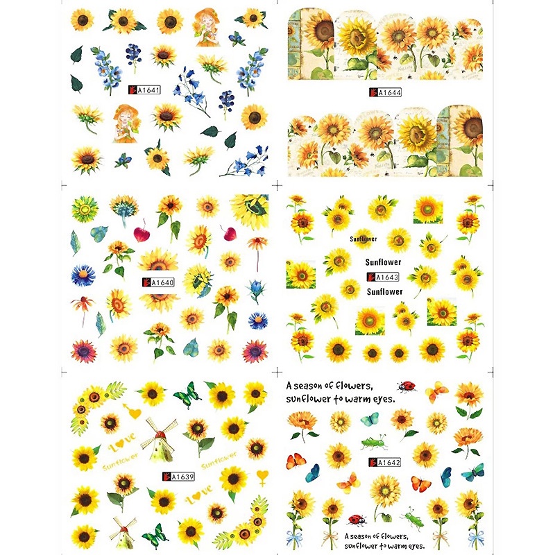 12 Miếng Dán Trang Trí Móng Tay Hình Hoa Hướng Dương Thời Trang JP5