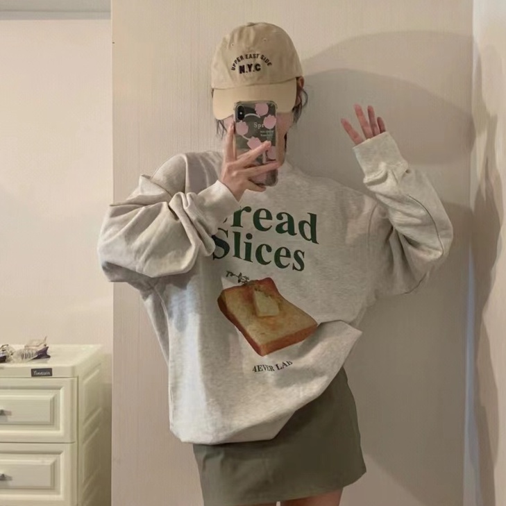 Áo nỉ ZHELIHANGFEI dáng rộng in chữ phong cách Preppy cá tính