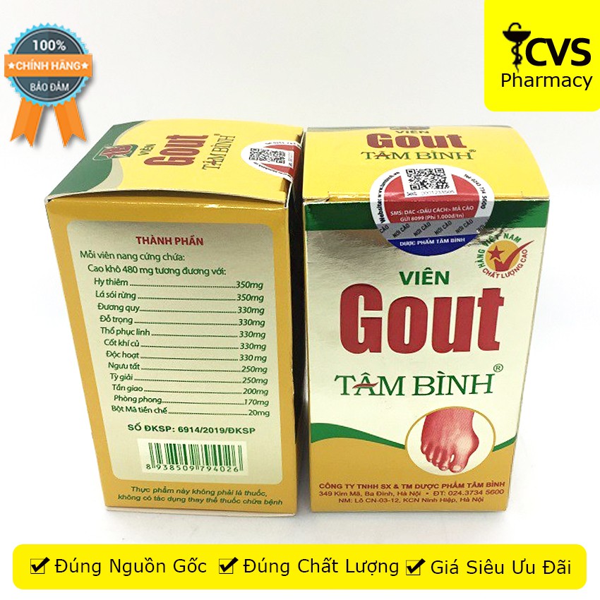 Viên Gout Tâm Bình hộp 60 viên - hỗ trợ giảm triệu chứng đau do gút - cvspharmacy