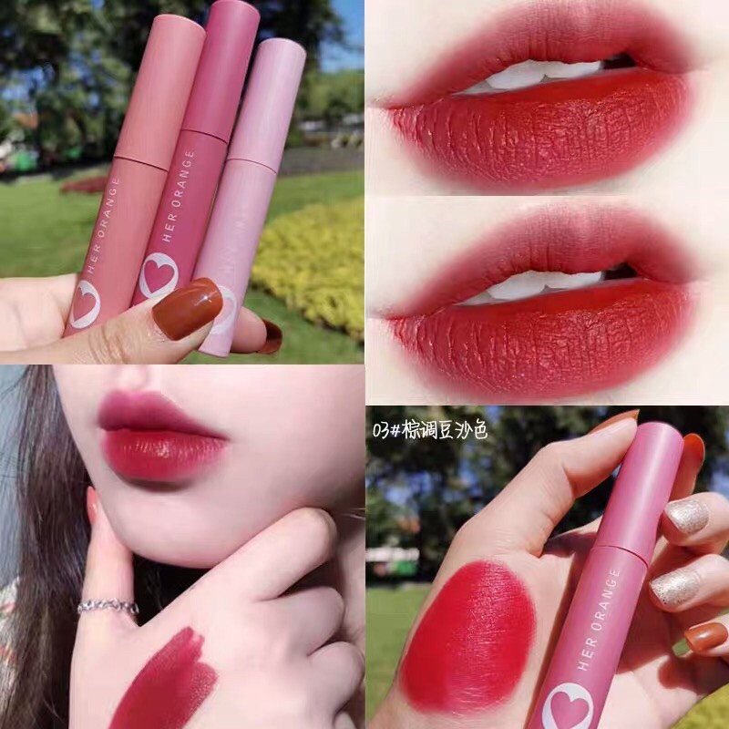 {sẵn hàng}𝙎𝙚𝙩 𝙨𝙤𝙣 𝙃𝙀𝙍 𝙊𝙍𝘼𝙉𝙂𝙀 trái tim 3c x slim lip gloss kit