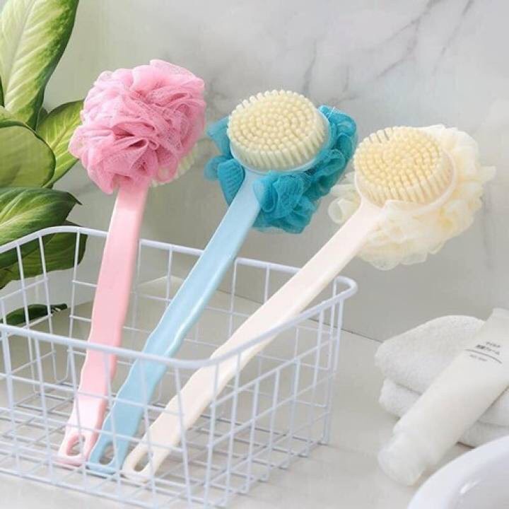 Cây cọ lưng,bông tắm chà lưng tạo bọt 2 mặt kèm bông tắm mềm mại cán dài cầm tay tiện lợi